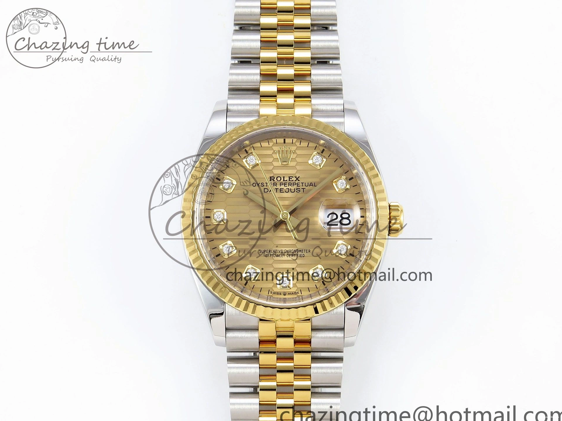 0418 Effortless DateJust 36 126233 Clean 1:1 Best Edition 904L Steel YG Textured Diamonds Dial on SS YG Jubilee Bracelet VR 1500